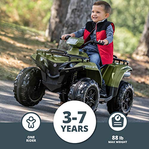 Kid Trax Yamaha ATV Toddler/Kids Electric Ride On Toy, 12 Volt, 3-7 yrs Old, Max Weight 88 lbs, Single or Double Riders, MP3 Player Input, Kodiak Green