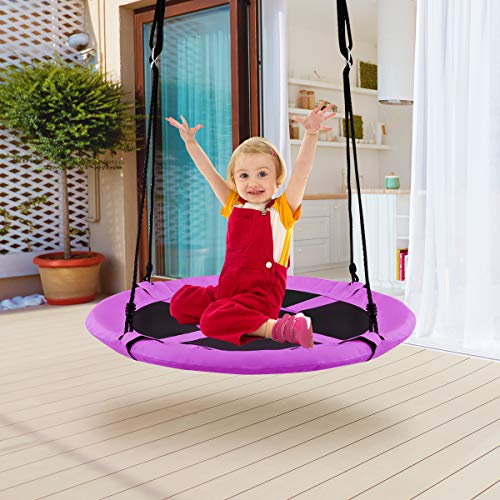 Costzon 40’’ Flying Saucer Tree Swing, Safe and Sturdy Swing for Children W/ Easy Assembly, Adjustable Ropes, Ideal for Park Backyard, Playground, and Playroom (Purple)
