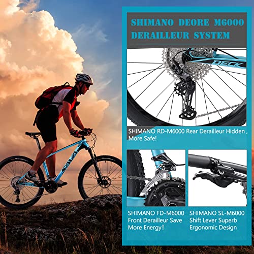 SAVADECK Carbon Fiber Mountain Bike, DECK6.0 15''/17''/19'' Carbon Frame Carbon Fork, 27.5/29'' Wheels MTB Bicycle 30 Speed with Shimano DEORE M6000 Groupsets (Black Blue 29x19’‘)
