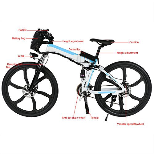 Angotrade 26 inch Folding Electric Bike Mountain E-Bike 21 Speed 36V 8A Lithium Battery Electric Bicycle for Adult Teen (White)
