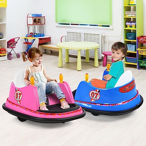 HONEY JOY 12V Toddler Bumper Car, Battery Powered Baby Ride on Bumper Car, Dual Joysticks, Flashing LED Light & 360 Degree Spin, Electric Vehicle Ride on Toys w/Remote Control, Gift for Boys Girls