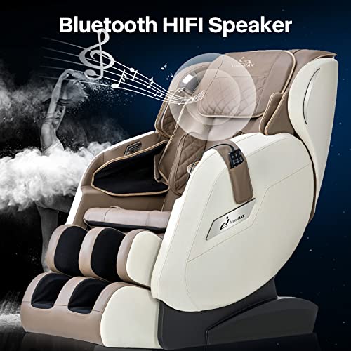 MassaMAX Massage Chair, Full Body Zero Gravity Shiatsu Massage Recliner with Foot Roller, Airbags, Heating Therapy, Bluetooth Speaker, Quick Access Buttons (Beige)