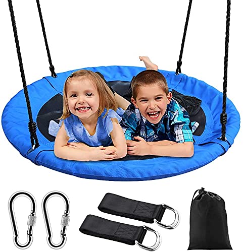 Saucer Tree Swing, Outdoor Nest Swing for Kids, 40" Large Round Saucer Swing 900D Oxford 700 lbs Weight Capacity 2 Height Adjustable Straps & 2 Carabiners, Accessories Set Included Easy Installation