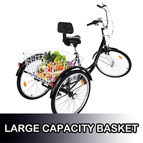 Mliyany 24 inch Adult Tricycles 7 Speed, Adult Trikes 3 Wheel Bikes, Three-Wheeled Bicycles Cruise Trike with Shopping Basket for Seniors, Women, Men. (003-BLACK)