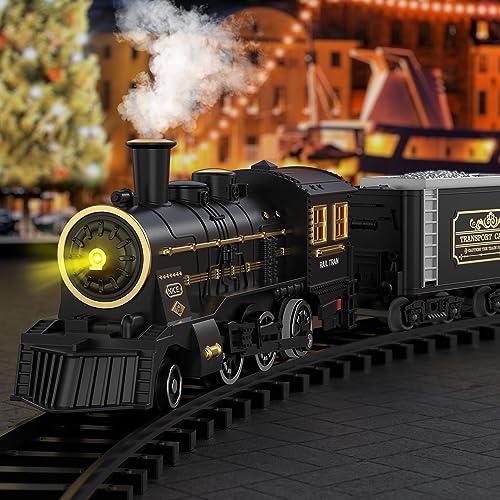 Locomoto Train Set - Electric Train Toys w/Smoke, Light &Sounds, Train Sets for Boys&Girls2-4-7 w/Locomotive, 2 Cars &14 Tracks, Christmas Toy Train Gifts for Kids Ages 8-14 & 3 Years Old Toddlers