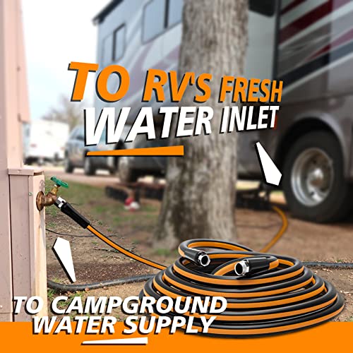 RVLAND 50Ft Drinking Water Hose 5/8 Inch Inner Diameter, Garden Hose Fresh Water Hose for RV, Camper, Travel Trailer (black&orange)