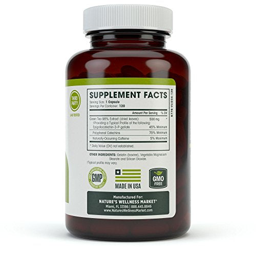 Green Tea Extract 98% Standardized with EGCG | Healthy Weight Support, Metabolism, Energy, Heart Health | Green Tea Capsules are Natural Caffeine Pills with Antioxidant & Free Radical Scavenger 1000mg