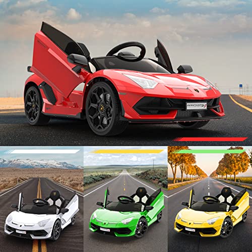 Hetoy Ride on Car for Kids 12V Licensed Lamborghini Electric Vehicles Battery Powered Sports Car with Control, 2 Speeds, Sound System, LED Headlights and Hydraulic Doors
