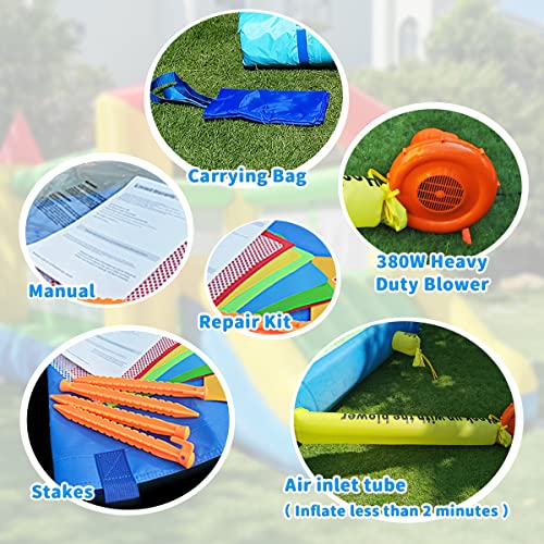 Nice2you Bounce House with Basketball Hoop, 12 x 9 x 7 ft, Dreamy Inflatable Bouncer with Big Slide for Kids, Durable Jump Castle with 380W Air Blower for Indoor Outdoor Backyard Party (Green)