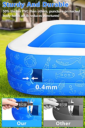 Semai Family Inflatable Swimming Pool, 118"x72"x20" Full-Sized Inflatable Lounge Pool for Kiddie, Kids, Adults, Toddlers for Ages 3+ ,Swimming Pool for Backyard,Outdoor （Blue+White）