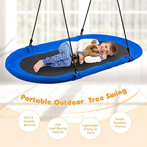 Costzon 60'' Giant Waterproof Platform Saucer Tree Swing Set, 700 lb Weight Capacity, Outdoor Saucer Tree Swing with Adjustable Hanging Ropes, Swing for Children Park Backyard (Blue)