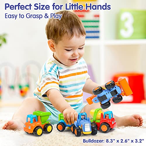 HOLA Toys for 1 Year Old Boy Gifts - 4 PCS Toy Trucks 2 1 Year Old Toys for Boys, 4WD Friction Power Car Toys for 2 Year Old Boy, Baby Toys for 1 Year Old Toddler Toys Age 1-2 Birthday