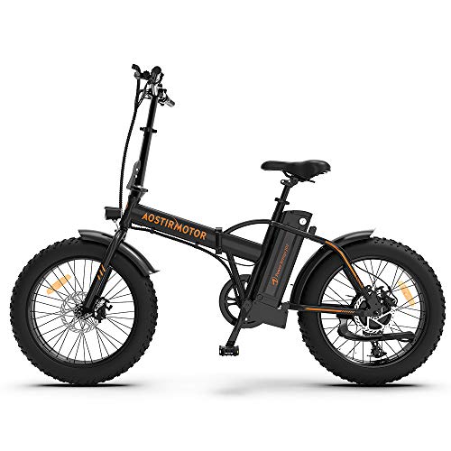 Aostirmotor Folding Electric Bike with 500W Motor 36V 13AH Removable Lithium Battery,20”4 inch Fat Tire Electric Bicycle,Ebike for Adults (Black)