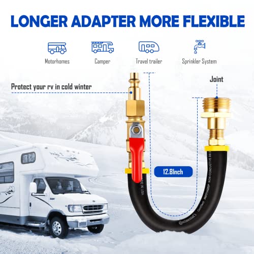 RV Winterizing kit&Sprinkler Blowout Adapter with shut off valve: Air compressor Quick-Connect plug Water Blow Out Fitting Adapter for Winterize Sprinkler Systems Winterizing RV, Camper,Boat,Motorhome
