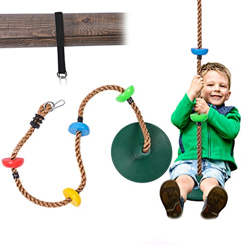 Sunnyglade 6.5 ft Kids Climbing Rope Tree Swing Seat Set with Platforms & Disc Outdoor Swing Seat Including Hanging Strap & Locking Carabiner