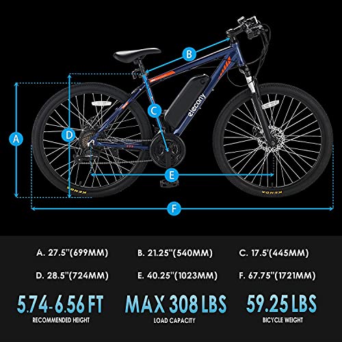 Elecony 27.5" Electric Bike, 350W City Commuter Electric Mountain Bike with Removable 36V 10.4Ah Battery, Suspension Front Fork, Pro 21 Speed Gears, 20MPH Adult Electric Bike. (Blue)
