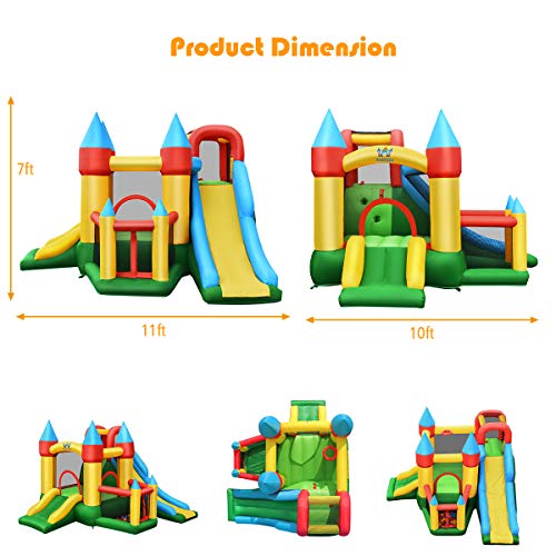 BOUNTECH Inflatable Bounce House, 6-in-1 Kids Bouncy Castle with Slides, Ocean Ball Pool, 60 Balls, Climb Wall, Basketball Rim, Including Carry Bag, Stakes, Repair Kit (with 780W Air Blower)