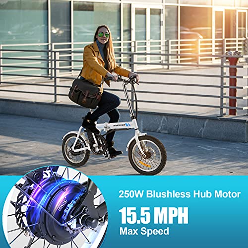 ANCHEER Folding Electric Bicycles, 16-inch Electric Bike with 8Ah Removable Battery, 15-30 Miles Range Power-Assist City Ebikes for Adults