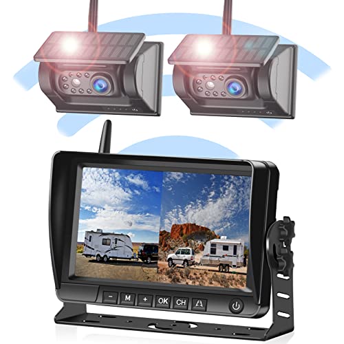 2 Magnetic Solar Wireless Backup Camera HD 1080P 7inch Monitor Kit - Rechargeable Battery, 3 Mins Installation for Car Truck Camper Small RV, Hitch Rear View Camera for Trailers, Fifth Wheels (SW7-2)