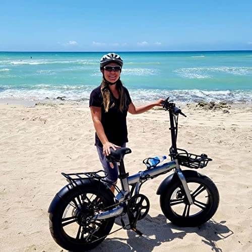 Qualisports Beluga Electric Bike for Adults Fat Tire Folding Ebike Women Men 48V 500W 20inch 7 Speed Mountain Beach Snow Foldable Bicycle Cruiser Outdoor