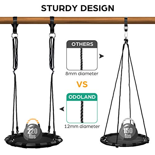 Odoland 24 inch Children Tree Swing, Outdoor Small Saucer Swing Platform Swing for Kid, Round Flying Swing wirh Adjustable Hanging Ropes for Backyard, 220lb Weight Capacity Great for 1-2 Kids