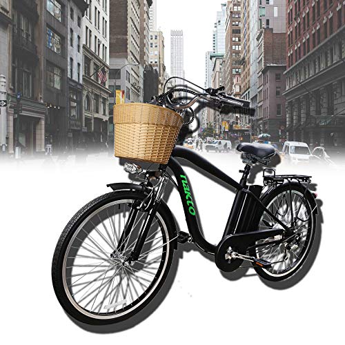 Electric Bicycle for Men High-Speed Brushless Motor, V Brake, Sporting Shimano 6-Speed Gear, Removable 36V 10A Lithium Battery Charger Water-Resistant (Male Black)