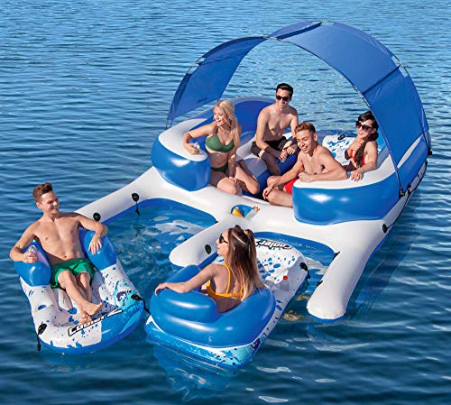 Bestway CoolerZ Tropical Breeze III Inflatable 8-Person Floating Island with UV Sun Shade and Connecting Lounge Rafts