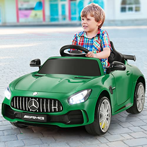 Costzon Ride on Car, 12V Licensed Mercedes Benz GTR Kids Car to Drive, Battery Powered Electric Vehicle w/Remote Control, Music, Lights, USB, Wheel Suspension, Story, Electric Cars for Kids (Green)