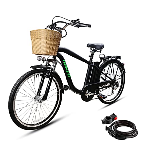 NAKTO 26'' Electric Bike for Adult, Cargo Electric Bicycle Camel Style, 250W/350W Brushless Motor and 10.5Ah Removable Lithium Battery| Commuting Essentials (Free Basket and Lock) (Black, 250W-Men)