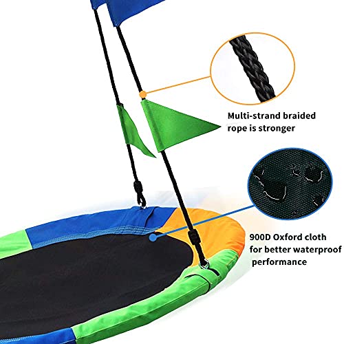 Saucer Tree Swing Seat with Straps and Flags Giant 40 Inches Saucer Swing Outdoor Play for Kids 2 Added Hanging Straps Adjustable Multi-Strand Ropes