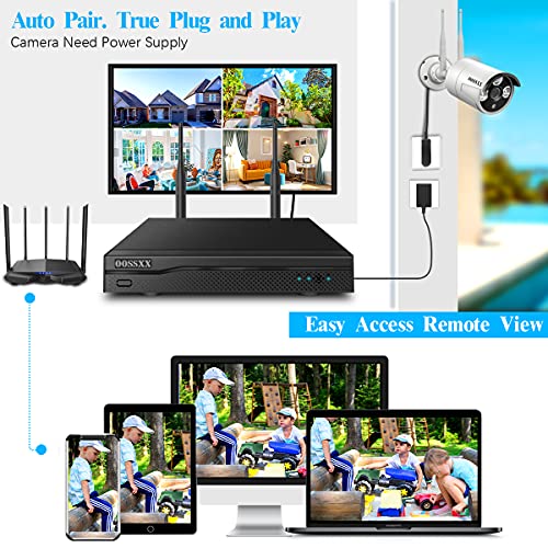 (All-in-One Monitor) 2-Antennas Enchance Outdoor Security Camera System Wireless with Monitor WiFi Home Surveillance System 3.0MP Video Surveillance