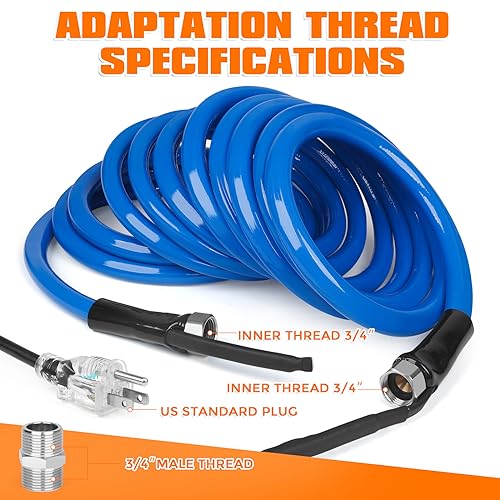 SZFY Heated Water Hose for RV,Heated Drinking Water Hose with Thermostat,Lead and BPA Free,1/2" Inner Diameter,Temperatures Down to -40°F Self-Regulating,Blue Appearance(15FT)