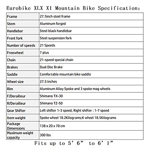 Eurobike XLX- X1 27.5 Inch Mountain Bike for Mens/Womens 21 Speeds Dual Disc Brake MTB Bicycle (Yellow Spoke Wheel)