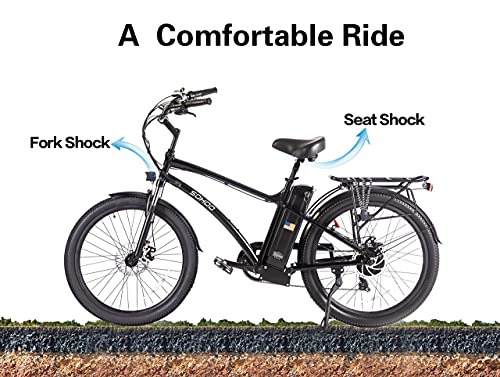 SOHO 48V500W12Ah 26 Inches Adult Step-Over Beach Cruiser Electric Bicycle City E-Bike Mountain Bike(Black)