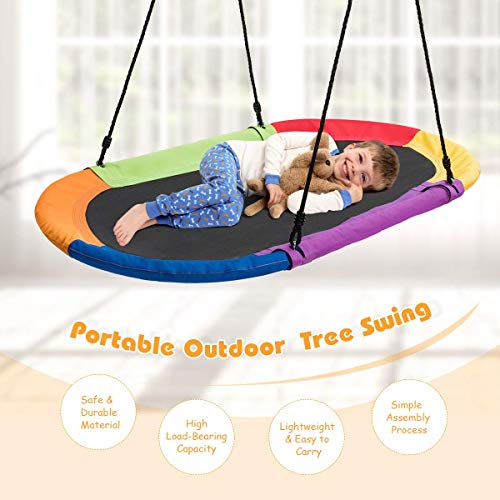 Costzon 60'' Giant Waterproof Platform Saucer Tree Swing Set, 700 lb Weight Capacity, Outdoor Saucer Tree Swing with Adjustable Hanging Ropes, Swing for Children Park Backyard (Multicolor)