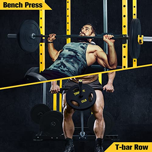 ToughFit Squat Rack Power Cage with Smith Machine - 1000 lbs Weight Cage with LAT Pull-Down Pulley System for Body Training Garage & Home Gym Equipment (Combo 2 with 500lb bar)