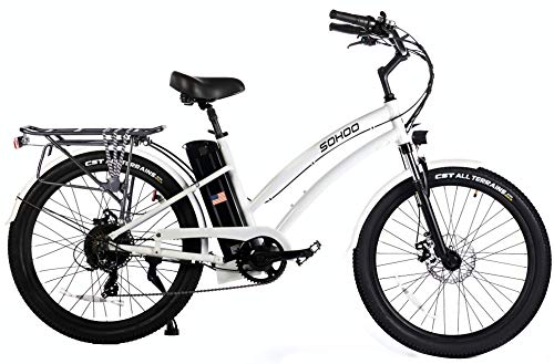 SOHOO 48V500W13Ah 26" Adult Step-Thru Beach Cruiser Electric Bicycle City E-Bike Mountain Bike (White)