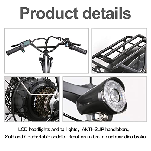 Electric Bicycle Fat Tire Ebike Mountain 20" Electric Bike with 500W Brushless Motor and 48V10AH Lithium Battery,Lock with Charger White