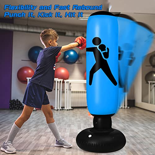 63 Inch Punching Bag for Kids - Inflatable Kids Punching Bag with Stand | Free Standing Boxing Punching Bag Bounce Back for Kids/Youth/Adults Practice Kickboxing MMA Karate (Blue)