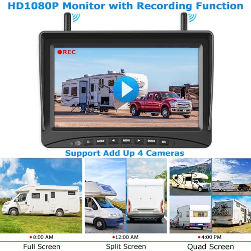 KOBANOICA RV Backup Camera Wireless Plug and Play,Easy Setup for Furrion Pre-Wired System,Recording Rear View Camera Strong Signal 4 Channel 7'' Monitor for Trailer Camper Motorhome