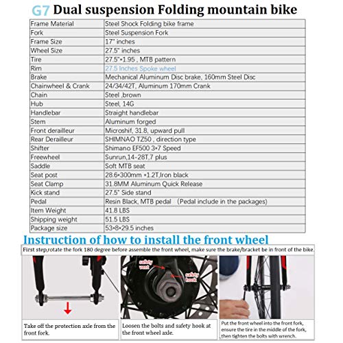 Eurobike G7 Folding Mountain Bike 21 Speed Adult Bike 27.5 Inch 32 Spoke Wheel Women Mountain Bicycle Blackorange