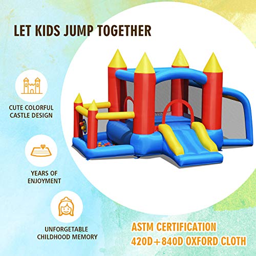 BOUNTECH Inflatable Bounce House, 6 in 1 Jump 'n Slide Bouncer w/ Large Jumping Area, Slide, Including Bag, Repair Kit, Stakes, Ocean Balls, Bouncy House for Kids Outdoor (Without Blower)
