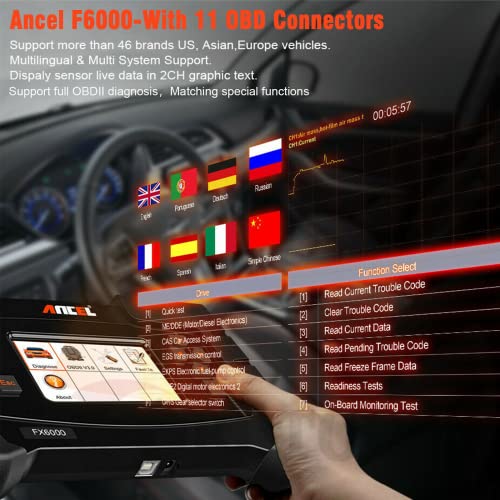 ANCEL FX6000 All System Bi-Directional OBD2 Diagnostic Scan Tool with 11 OBD Connectors/ Over 8+13 Special Functions Code Scanner for Check Engine ABS SRS Transmission DPF TPMS EPB IMMO