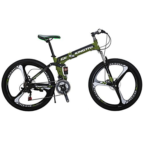 26 inch Bike G6 21 Speed Bike 3-Spoke Wheels Adult Bikes Dual Suspension Folding Bike Green