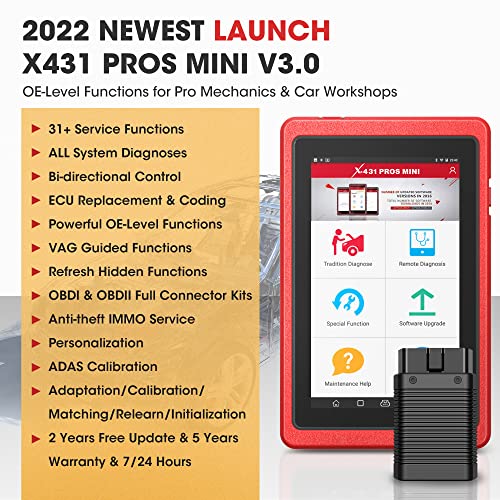 2022 Model LAUNCH X431 PROS Mini 3.0 (Same Function as X431 V+) Bi-directional Scan Tool OE-Level Full System Automotive Diagnostic Scanner 31+ Service ECU Coding Oil Reset ABS Bleeding, Free Update