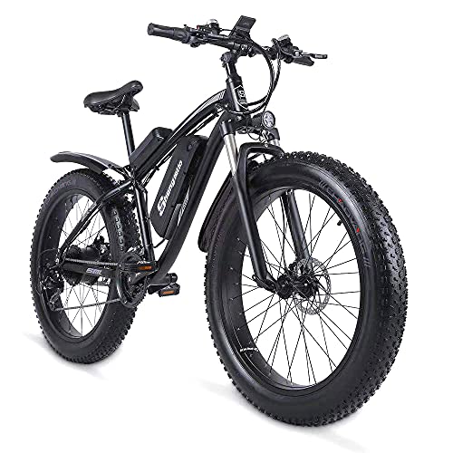 Sheng milo-MX02S 26 Inch Fat Tire Electric Bike 48V 1000W Motor Snow Electric Bicycle with Shimano 21 Speed Mountain Electric Bicycle Pedal Assist Lithium Battery Hydraulic Disc Brake (Black)