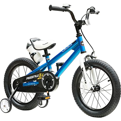 RoyalBaby Kids Bike Boys Girls Freestyle BMX Bicycle with Training Wheels Kickstand Gifts for Children Bikes 16 Inch Blue