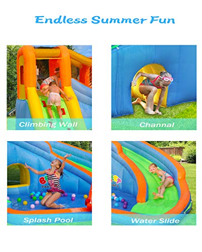 RETRO JUMP Inflatable Water Slide, Kids Pool Waterslide, Backyard Water Park with Blower, Stakes, Water Tube, Storage Bag, Patch Kits Included
