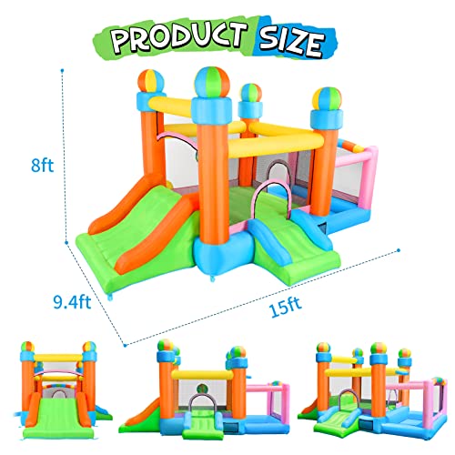 Naice Bounce House, Inflatable Bouncer with 2 Slides Jumping Castle for 2-4 Kids, Outdoor Backyard Indoor Playground with Blower Extra Thick Material Bouncy House