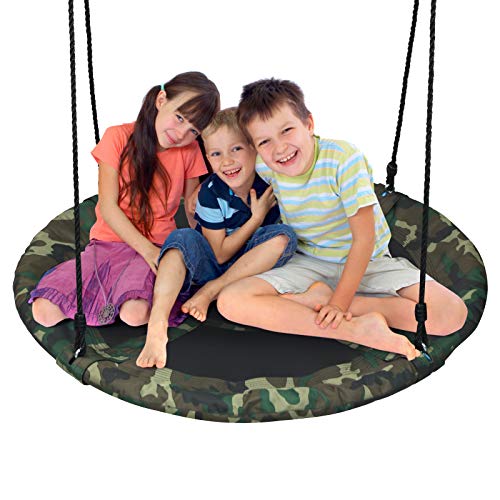 Costzon 40’’ Flying Saucer Tree Swing, Safe and Sturdy Swing for Children W/ Easy Assembly, Adjustable Ropes, Ideal for Park Backyard, Playground, and Playroom (Camo Green)